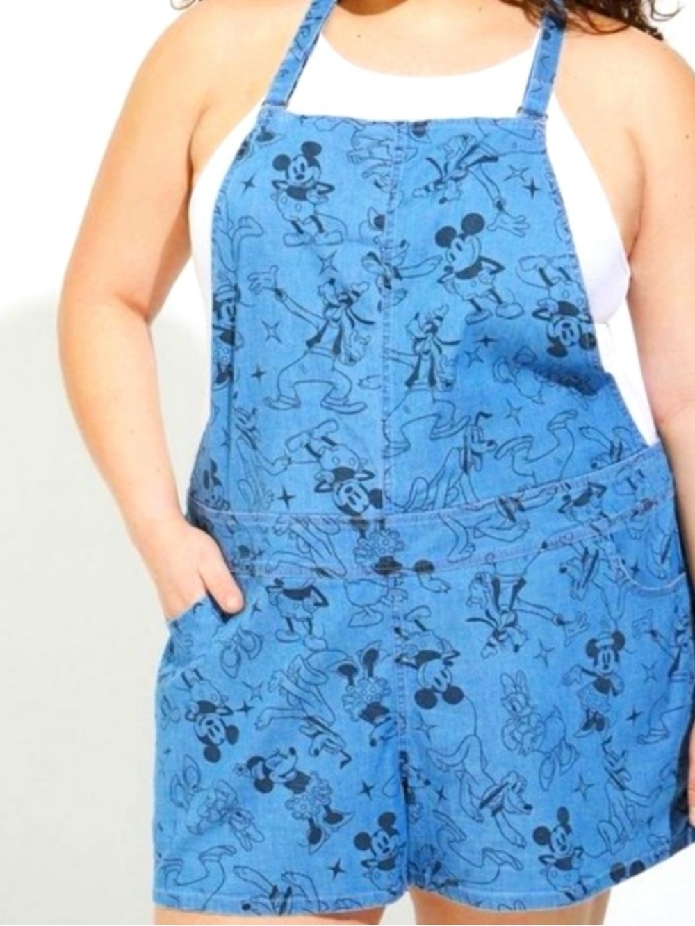 Torrid Disney Blue Denim Mickey & Friends Overall Romper